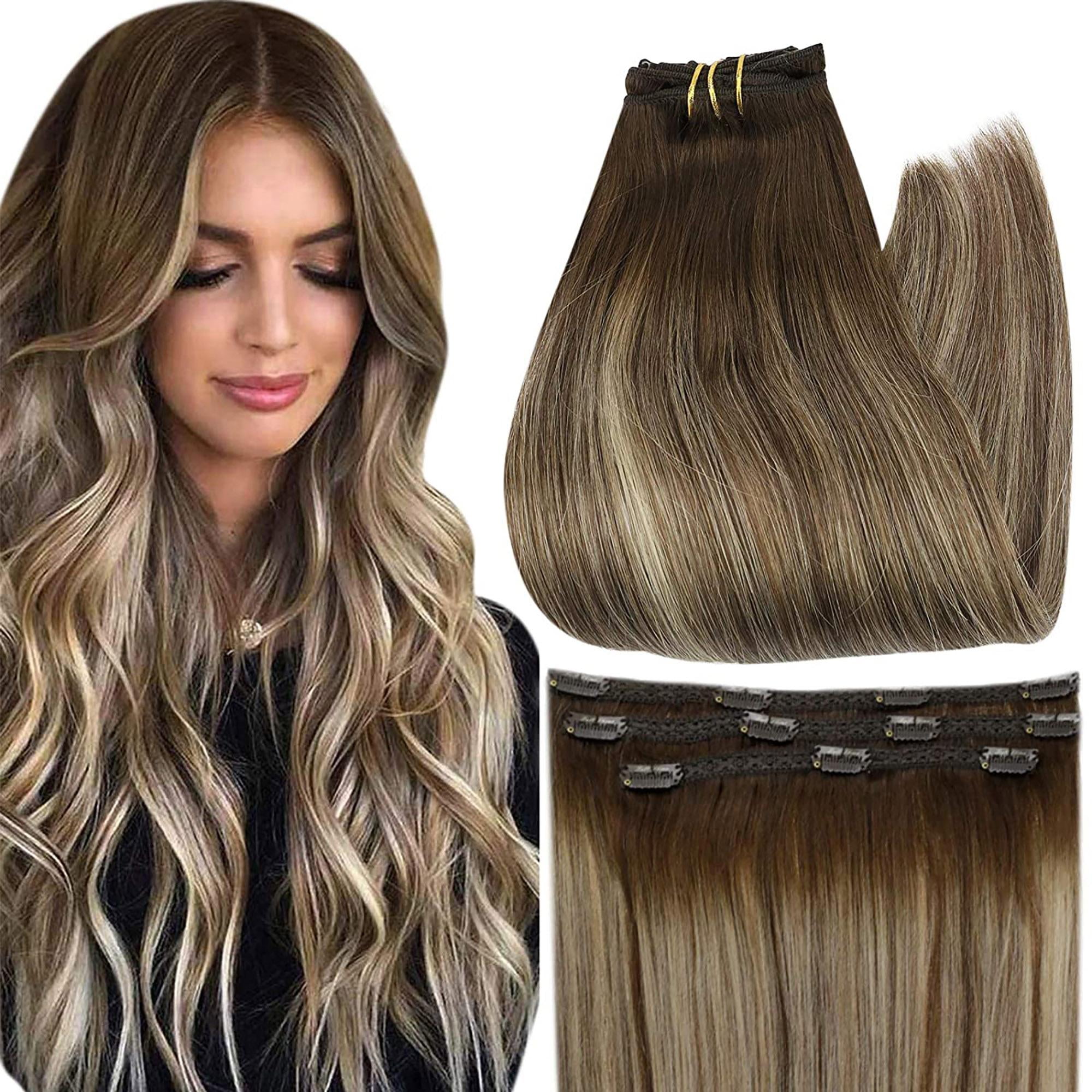 Full Shine Remy Hair Extensions Clip in Human Hair 16 inch Balayage ...