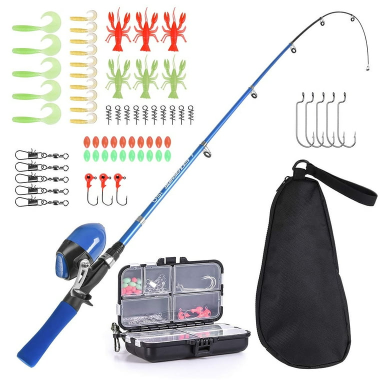 LEO FISHING Children's Complete Fishing Kit 1.5m Telescopic Casting Rod and  Reel Combo with Hooks Lures Barrel Swivels Storage Bag 