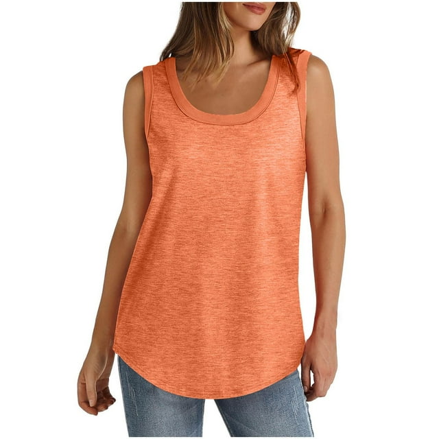 ameIAEA Womens Summer Tank Tops Round Neck Sleeveless Loose Shirts Solid Color Basic Tops 2024