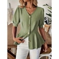 thumbnail image 6 of Women Business Casual Tops 2026 Summer Dressy Blouses Short Sleeve Peplum Work Shirts V Neck Office Outfit by Yigetop Green S, 6 of 8