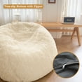 thumbnail image 4 of XeGe Fluffy Stuffed Animal Storage Bean Bag Chair Cover(No Filler), Faux Fur Washable Ultra Soft Bean Bag Cover for Plush Toys or Textile,Plush Shaggy Large Beanbag for Adults Kids Teens, Beige, 4 of 6