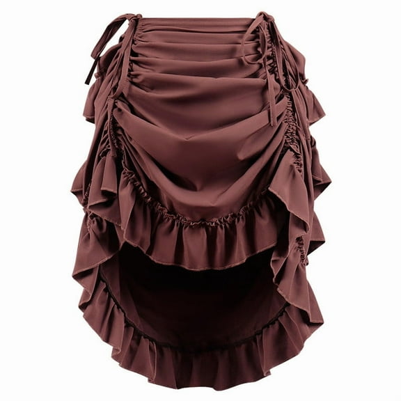 Women's Medieval High Low Skirt Steampunk Irregular Ruffle Hem Ruched Skirts Vintage Gothic Pirate Costumes