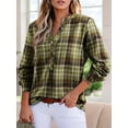 thumbnail image 6 of Women'S V Neck Plaid Shirts Dressy Casual Button-Down Business Work Boho Tops Long Sleeve Fall Outfits Grass Green L, 6 of 9