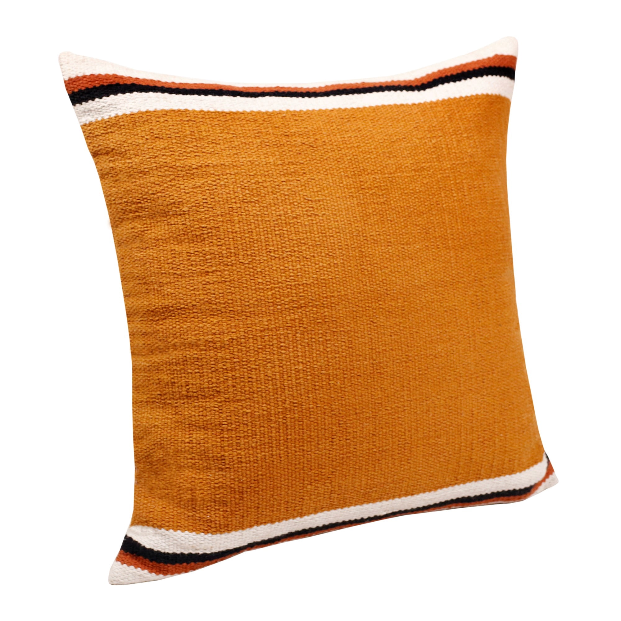 Laddha Home Designs Handwoven Striped Cotton Throw Pillow Cover - 20" - Orange and White