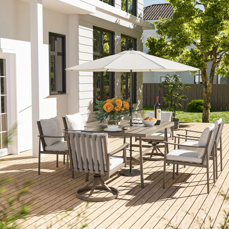 60 inch outdoor patio dining table umbrella Patiomore Table, 60" x 37"Outdoor Rectangular Metal Table,1.57" Hole, for Backyards, Porches, Gardens or Poolside, Black 41037218 / 39962431 Matching chairs available SOLAURA 60x38 Inch Outdoor Dining