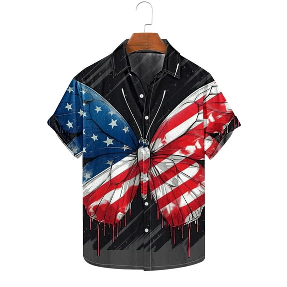 WAENQINLA Men's American Flag Hawaiian Shirts Regular Fit Short Sleeve Button down Shirt Big and Tall Summer Casual Holiday Beach Tops