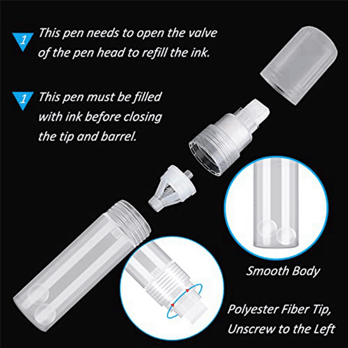 20 Pack Refillable Acrylic Paint Markers 15mm Empty Acrylic Markers Clear White Paint Marker Pens for Rock Painting Wood