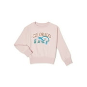 Wonder Nation Girls' Long Sleeve Graphic Sweatshirt, Sizes 4-18 & Plus