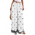 thumbnail image 3 of Women'S Wide Leg Palazzo Pants Boho Floral Trousers Flowy Beach Vacation Clothes Resort Wear White L, 3 of 9