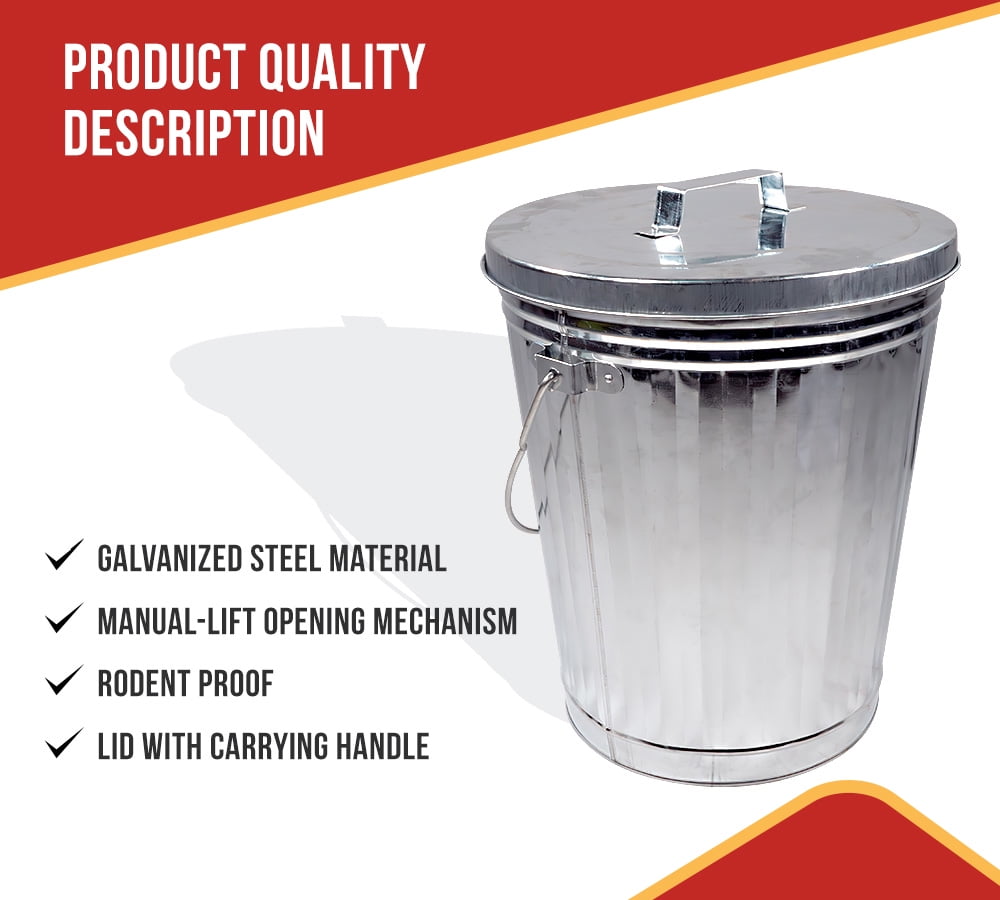 Galvanized Trash Can w/ Lid Ideal for Trailers - 6 Gallon Steel Mounted Small Outdoor Garbage Can for Home, Office, Bathroom, Kitchen - Fire and Heat Resistant