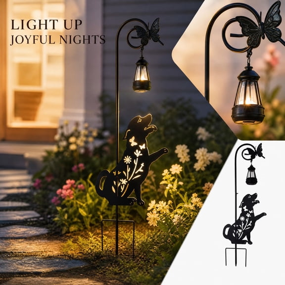 Dog Silhouette Solar Ground Decoration Stake Light, Outdoor Yard Garden Decor Lamp, Weather‑Resistant Solar‑Powered Accent Lighting Ornament for Lawn, Patio, Pathway Backyard Exterior Home Display