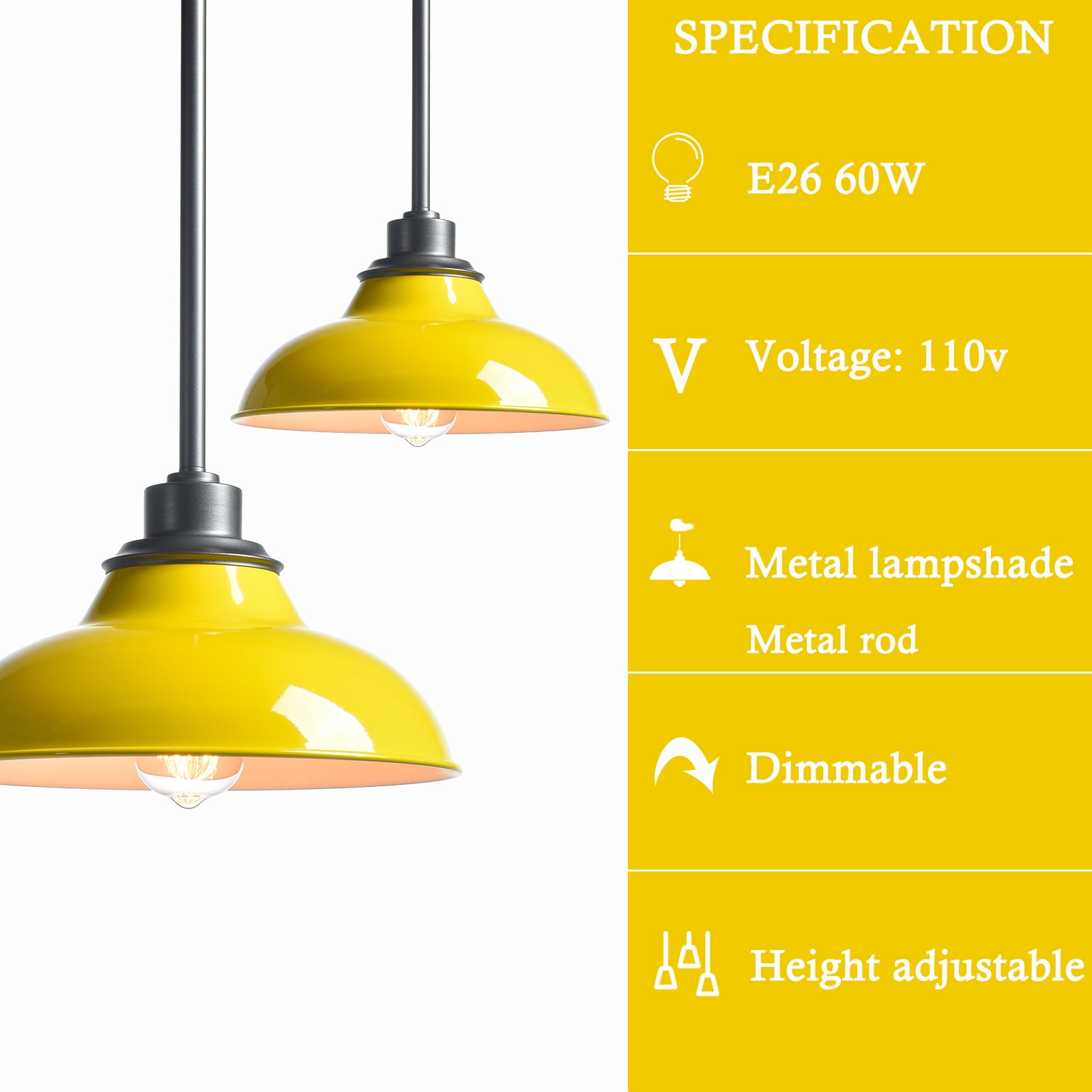 Claxy Yellow Barn Style Pendant Light Fixtures with Dark Grey Rods