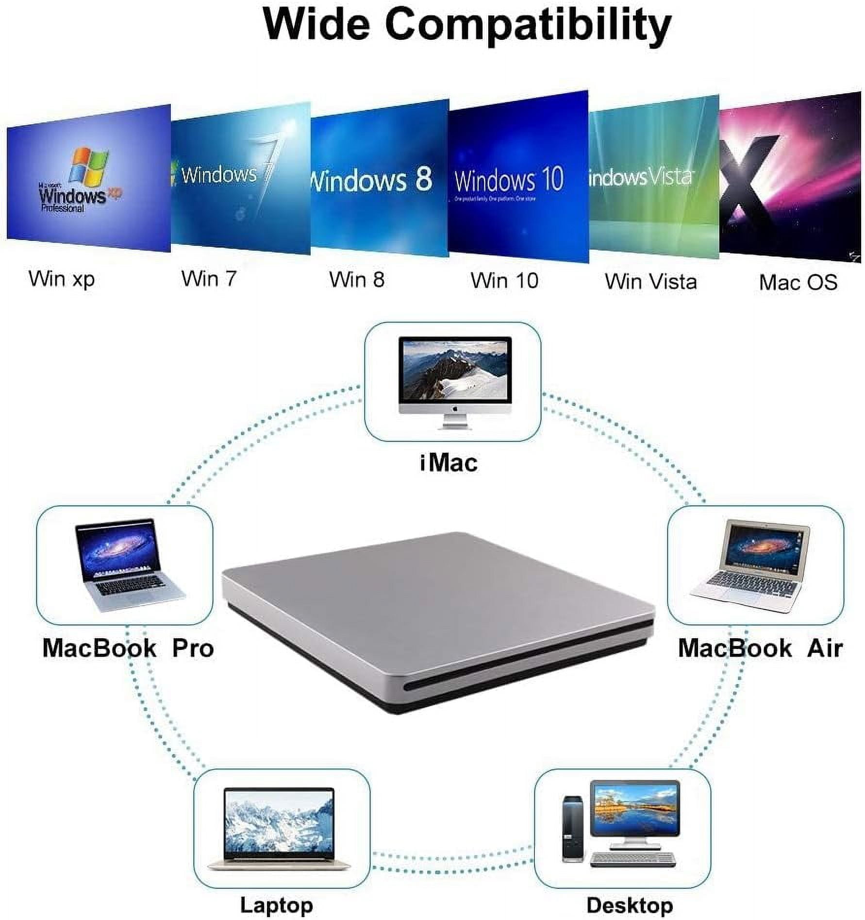 External CD DVD Drive USB C CD DVD Burner/Writer Ultra Slim Portable Slot in CD DVD Reader for MacBook Pro/Air/Mac/Laptop/Windows10 (Silver)
