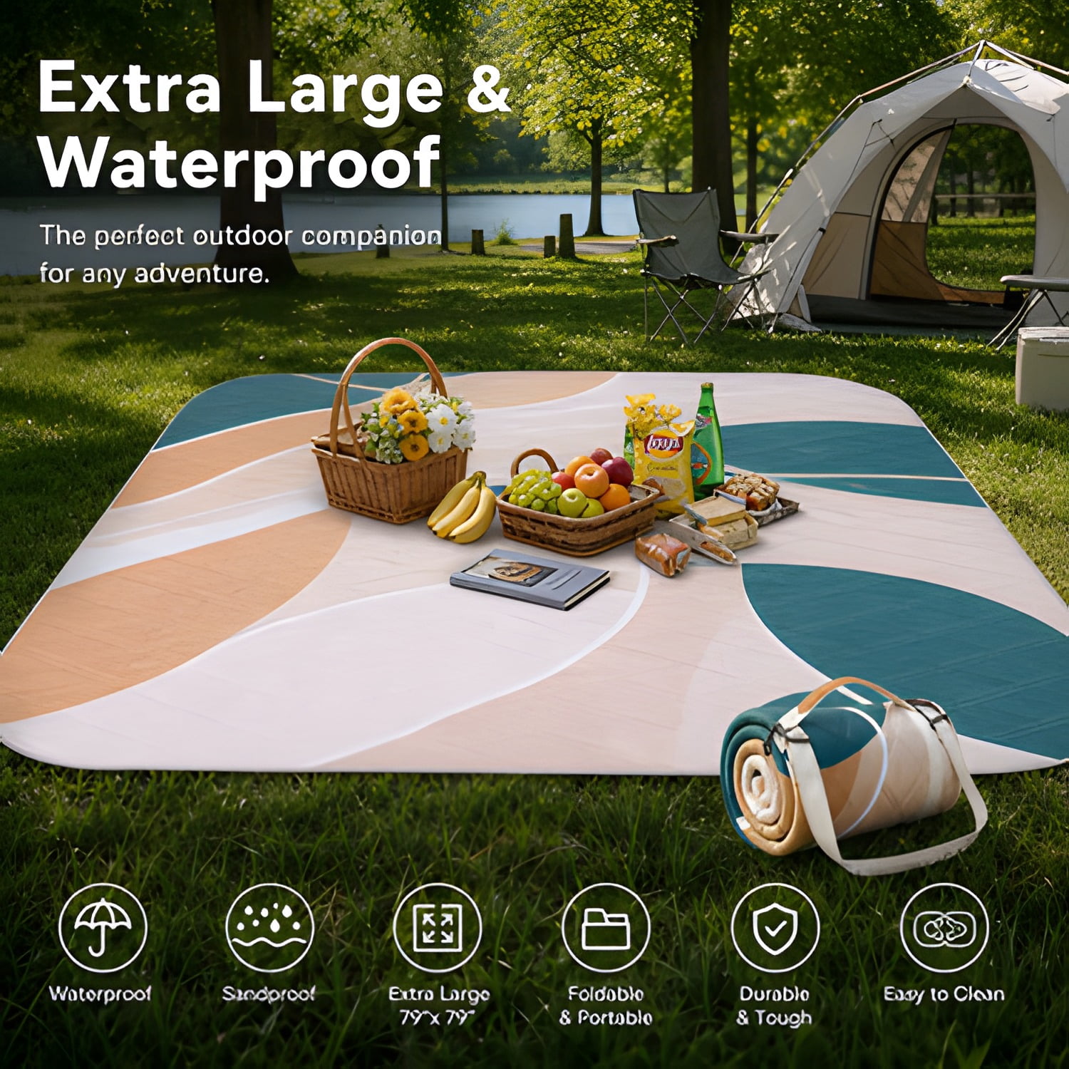 Waterproof Picnic Blanket Outdoor Camping Beach Mat Extra Large Foldable Car Essential Roadtrip Gadget Rv Accessories Glamping Tent Gear Must Haves Hiking Stuff Backpacking Necessities Gift