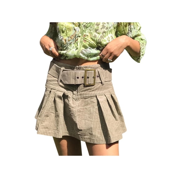KOMOO Women High Waist A-line Pleated Skirts Goth Punk Casual Slim Short Flared Mini Skirts Streetwear