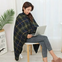 Qhnvtd Wearable Plaid Fleece Blanket with Button, Soft Cozy Shawl Blanket for Office Nap, Winter Warm Travel and Sofa Throw, Comfortable Flannel Fabric for Relaxation and Home Use