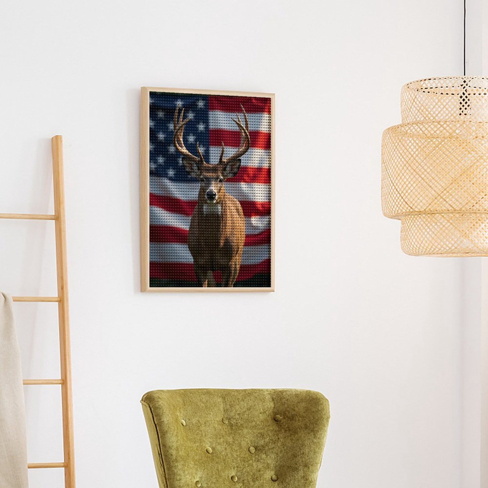 Diamond Art Kits for Adults, Deer American Flag Background Wildlife 5D Diamond Painting Kits for Adults Beginners, DIY Full Drill Diamond Painting, Gem Art and Crafts 12x16