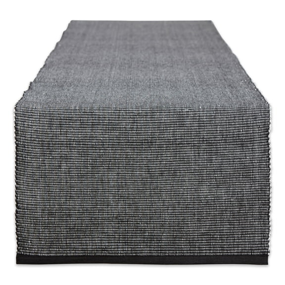 Contemporary Home Living Variegated Ribbed Cotton Table Runner - 108" - Black and White