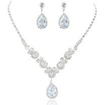 Silver Bride Wedding Jewelry Sets Crystal Bridal Necklace Earrings Set Rhinestone Jewelry Set Bridesmaid Party Choker Necklace for Women