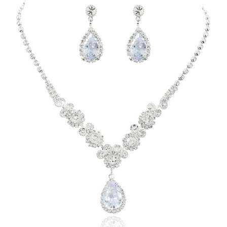 Silver Bride Wedding Jewelry Sets Crystal Bridal Necklace Earrings Set Rhinestone Jewelry Set Bridesmaid Party Choker Necklace for Women