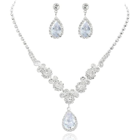 Silver Bride Wedding Jewelry Sets Crystal Bridal Necklace Earrings Set Rhinestone Jewelry Set Bridesmaid Party Choker Necklace for Women