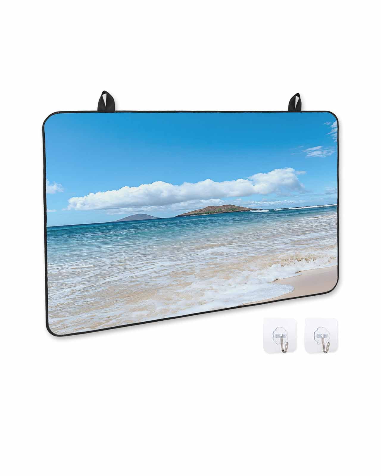 nqOlkjepod Large Induction Cooktop Protector Mat 24"x21", Beach Stove Top Covers for Electric Stove, Summer Ocean Blue Sky Sand Waves Modern Style Stove Burner Cover Mats, Glass Top Stove Cover