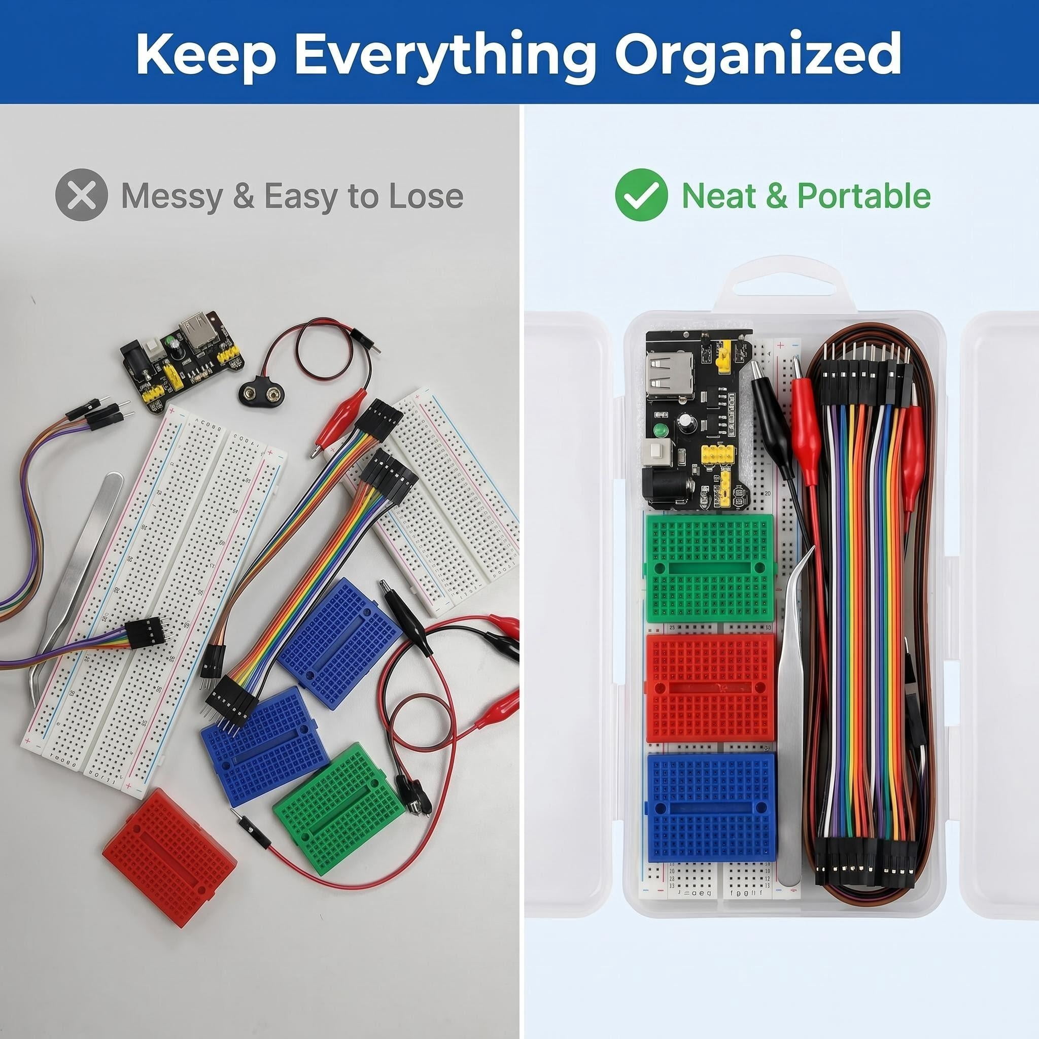 CREHNIL Solderless Breadboard Kit with Jumper Wires, Power Module, Tweezers & Storage Box