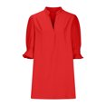 thumbnail image 4 of Ygbgbb Boho Dresses for Women 2024 Trendy Knee-length Dress V-Neck Casual Summer Short Sleeve Dress Solid Color Loose Mini Dress Beach Dresses (Watermelon Red,S), 4 of 5