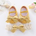 thumbnail image 3 of Infant Baby Girls Crib Shoes Soft Sole Slippers Bow Princess Newborn Dress Wedding Flat Shoes with Headband, 3 of 3