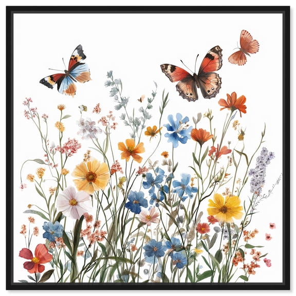 Garden of Fluttering Canvas Floral Wall Decor by Art Remedy, Black Frame, 12 x 12
