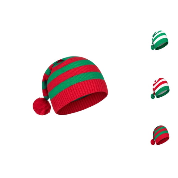 Lumtrix Christmas Knitted Elf Hats Santa Hat For Adults Xmas Beanie Winter Hats With Pompom Crochet Caps For Women Men Red One Size