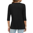 thumbnail image 4 of bnaln 3/4 Length Sleeve Womens Tops Round Neck Casual Tunic Shirts Solid Color Cute Summer T-Shirts Loose Fit Pullover Ladies Tops Casual Comfy Blouses Basic Tees Streetwear, 4 of 6
