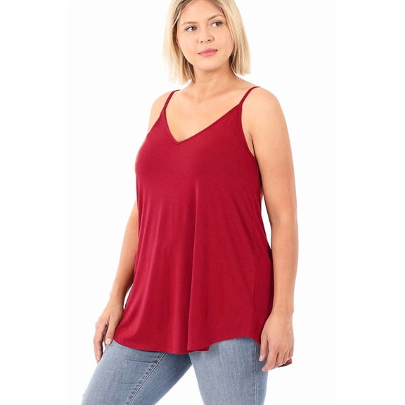 (ZENANA) Front-Back Reversible (Vneck-ScoopNeck Reversible) Spaghetti Cami Red/S