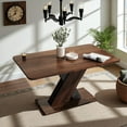 thumbnail image 2 of GZXS Modern Rectangle Extendable Dining Table for 4–8 People, Wood-Look Tabletop with Geometric X-Base, 55.12"-70.87" Multifunctional Wooden Kitchen Table in Walnut Finish, 2 of 9