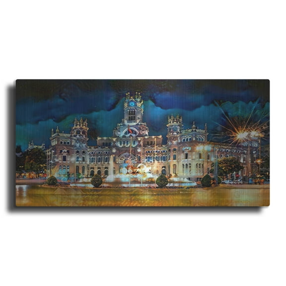 Luxe Metal Art 'Madrid Spain Cibeles Palace' by Pedro Gavidia, Metal Wall Art, 48"x24"