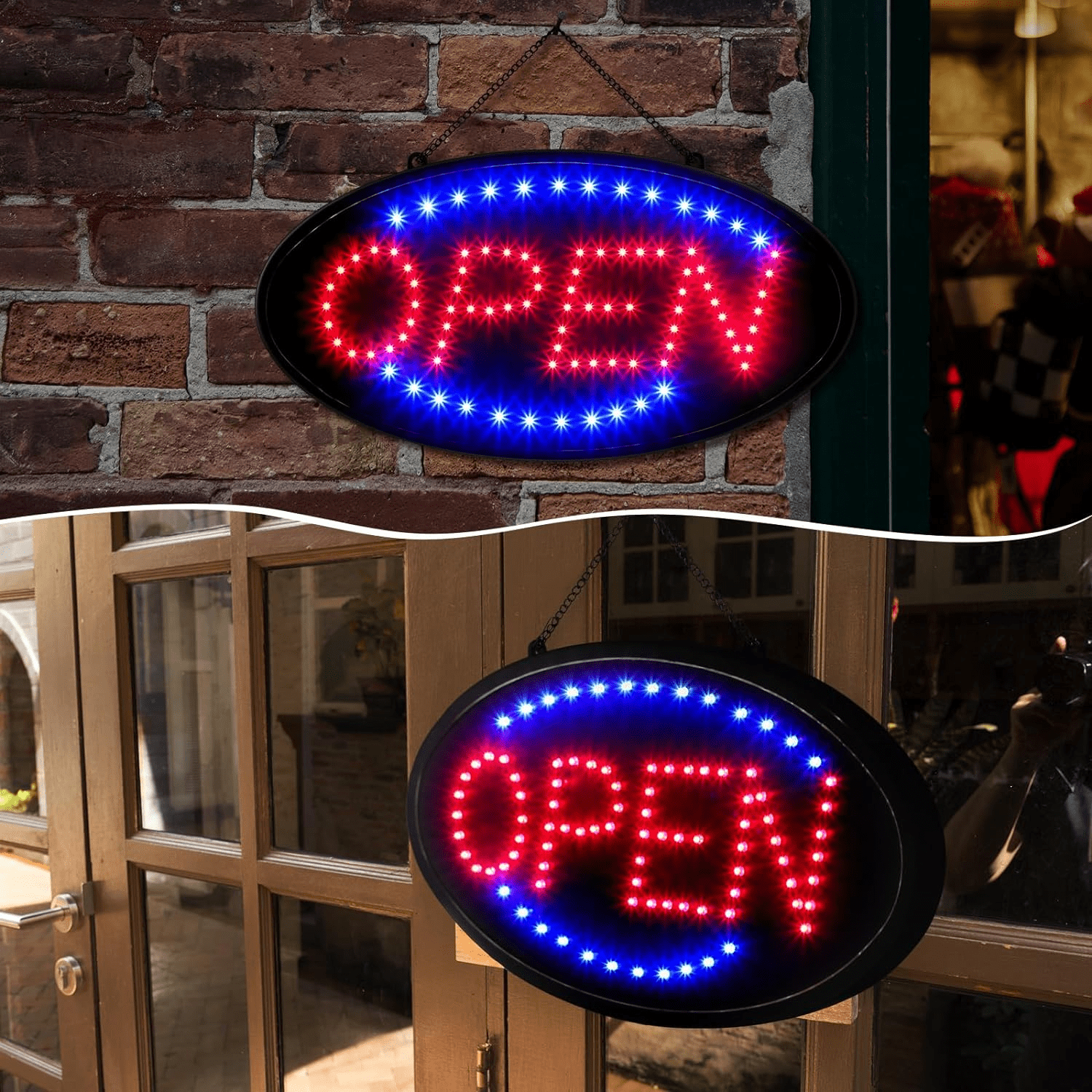 UU&T LED Open Sign, 19''x10" Bright Sign Flashing Light for Business Walls Window Shop Bar Hotel, Two Modes, 1.45lbs
