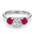 thumbnail image 3 of Gem Stone King 925 Sterling Silver Lab Grown Diamond and Red Ruby Engagement Ring for Women | 1.84 Cttw | Round 6MM | Gemstone April Birthstone | Size 6, 3 of 6