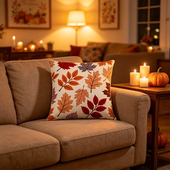 Fall Thanksgiving Pumpkin Pillow Covers Polyester Sofa Cushion Covers Fall Decor 18x18 by OVFUIZ