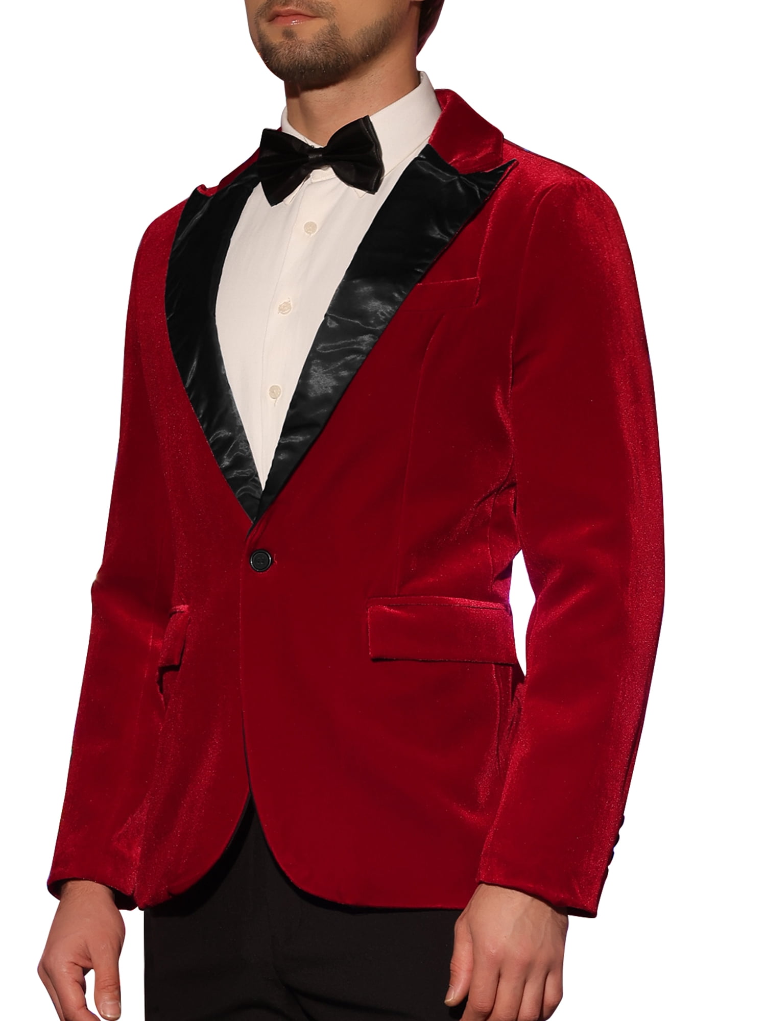 Unique Bargains Men's Velvet Blazer One Button Party Prom Tuxedo Dinner Suit Jacket XL Red