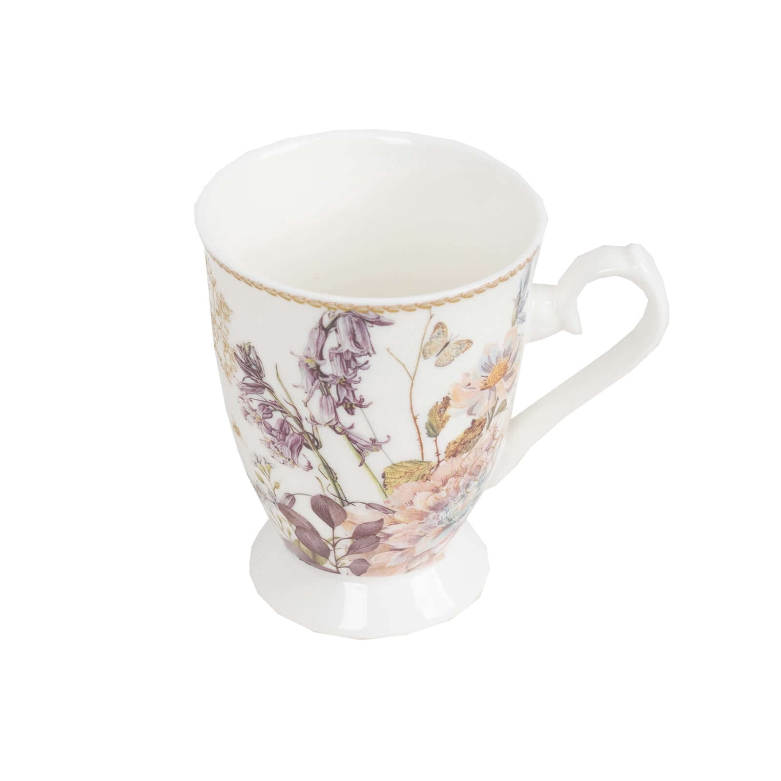 Efavormart 2 Pack Blush Floral Design Porcelain Coffee Mugs With Gift Box and Satin Ribbon Handle, Bridal Shower Gift Set