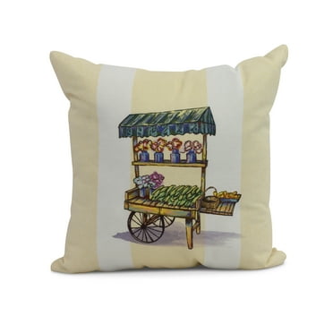 Simply Daisy, 16" x 16" Veggie Cart Outdoor Pillow, Yellow