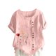 thumbnail image 1 of Camisetas de Manga Corta para las Mujeres Impreso Botón de Manga Corta Camiseta Blusa Poliéster, Ropa Casual Mirar Superior para las Mujeres, 1 of 8