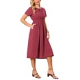 thumbnail image 4 of INSPIRE CHIC Women's Sundress Tie V Neck Smocked High Waist A-line Casual Midi Dress Wine Red S, 4 of 5