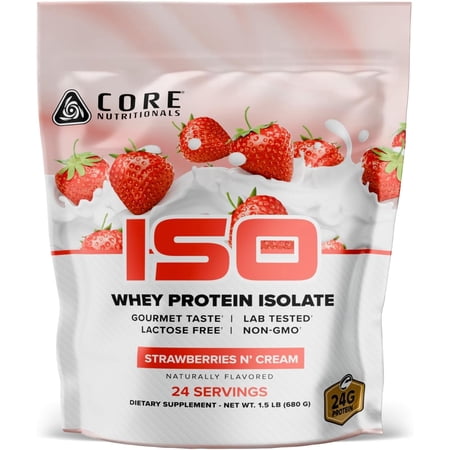 Core Nutritionals ISO Whey Protein Isolate | High-Purity Protein from Whey Isolate | Lean Muscle & Recovery Support | 32 Servings (Strawberries N' Cream)