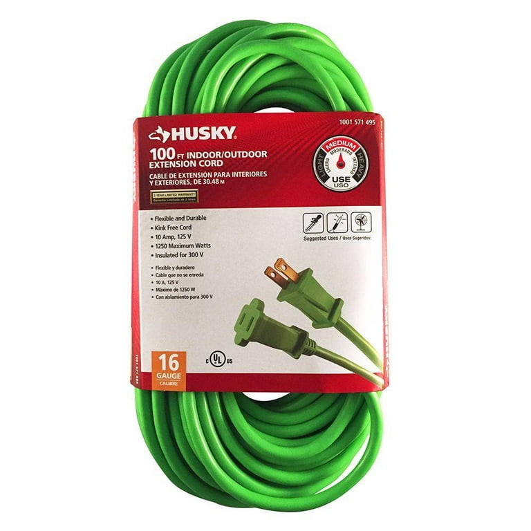 Husky 100 ft. 16/2 Indoor/Outdoor Extension Cord, Green