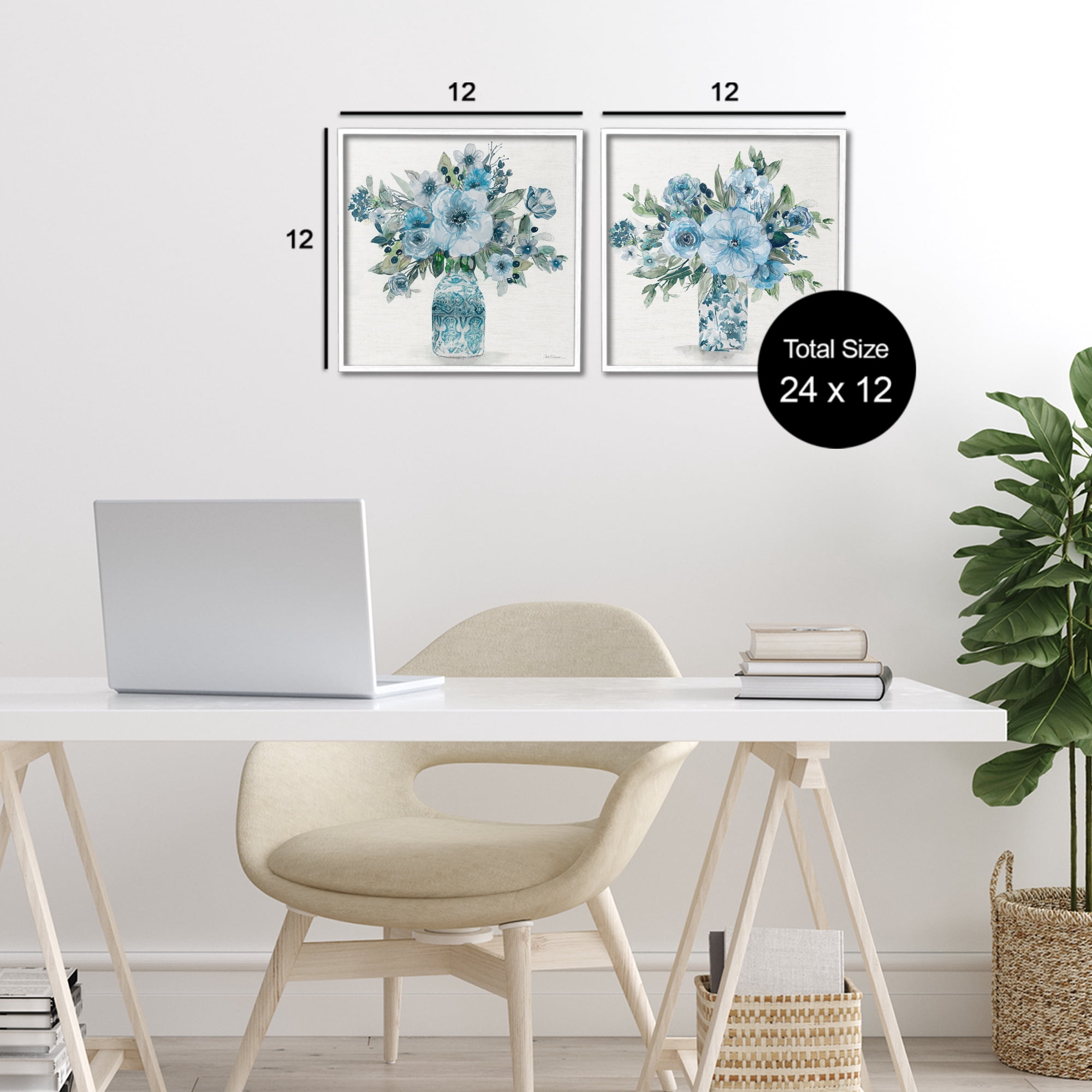 Stupell Industries Pastel Blue Floral Vase Arrangements 2 Piece White Framed Giclee Art Set, design by Carol Robinson