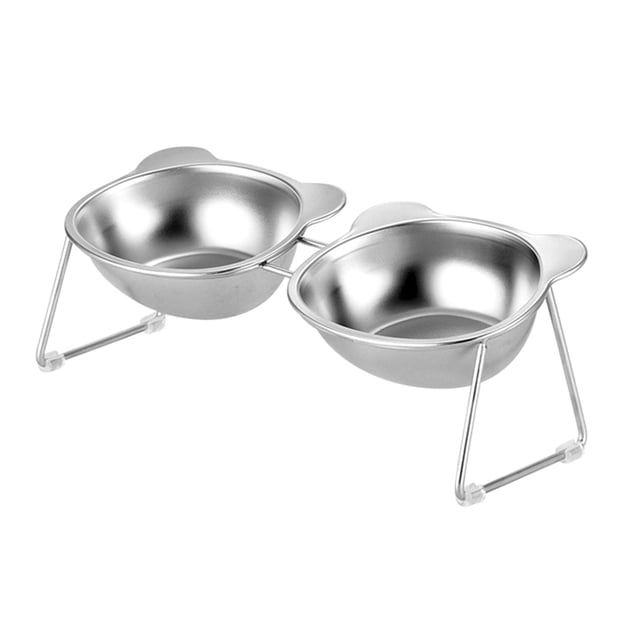 Cuenco para gatos con soporte, de acero inoxidable, antideslizante, fácil de limpiar. Cuencos dobles de dibujos animados