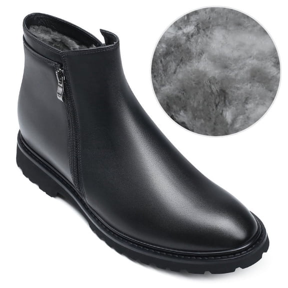 CMR CHAMARIPA Mens Elevator Boots - Mens Height Increasing Boots - Black Side Zipper Fur Lined Winter Boots 8cm / 3.15 Inches