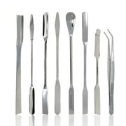 Scientific Labwares 8 PCS Micro Lab Spatula Sampler Set, Stainless Steel Double Ended Multi Purpose Mixing/Filling Spatulas + Tweezer, Square, Scoop, Round & Tapered Arrow End, 7"+6" Length