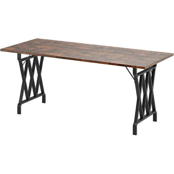 70.8 Inch Rectangular Dining Table for 6/8 People, Rustic Brown Large Dining Table with Heavy Duty Metal Legs